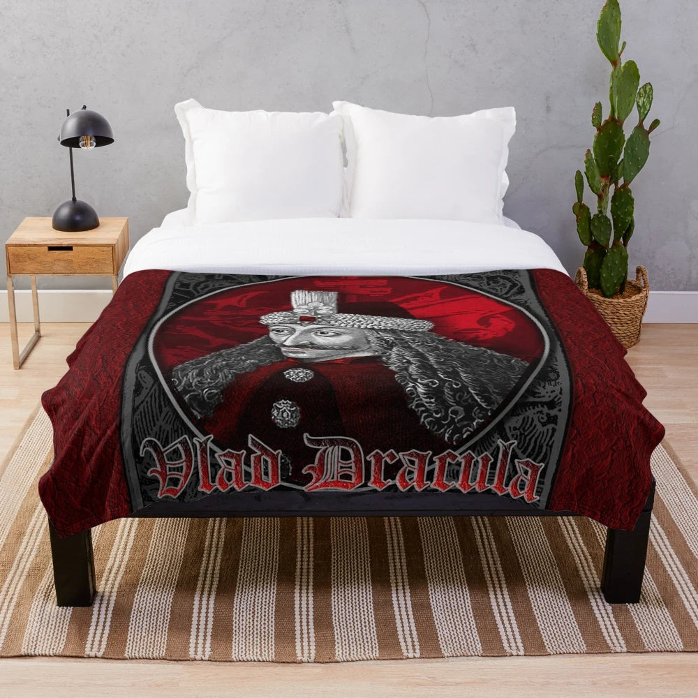 Vlad Dracula Gothic Plush Blanket featuring a portrait of the infamous Transylvanian vampire