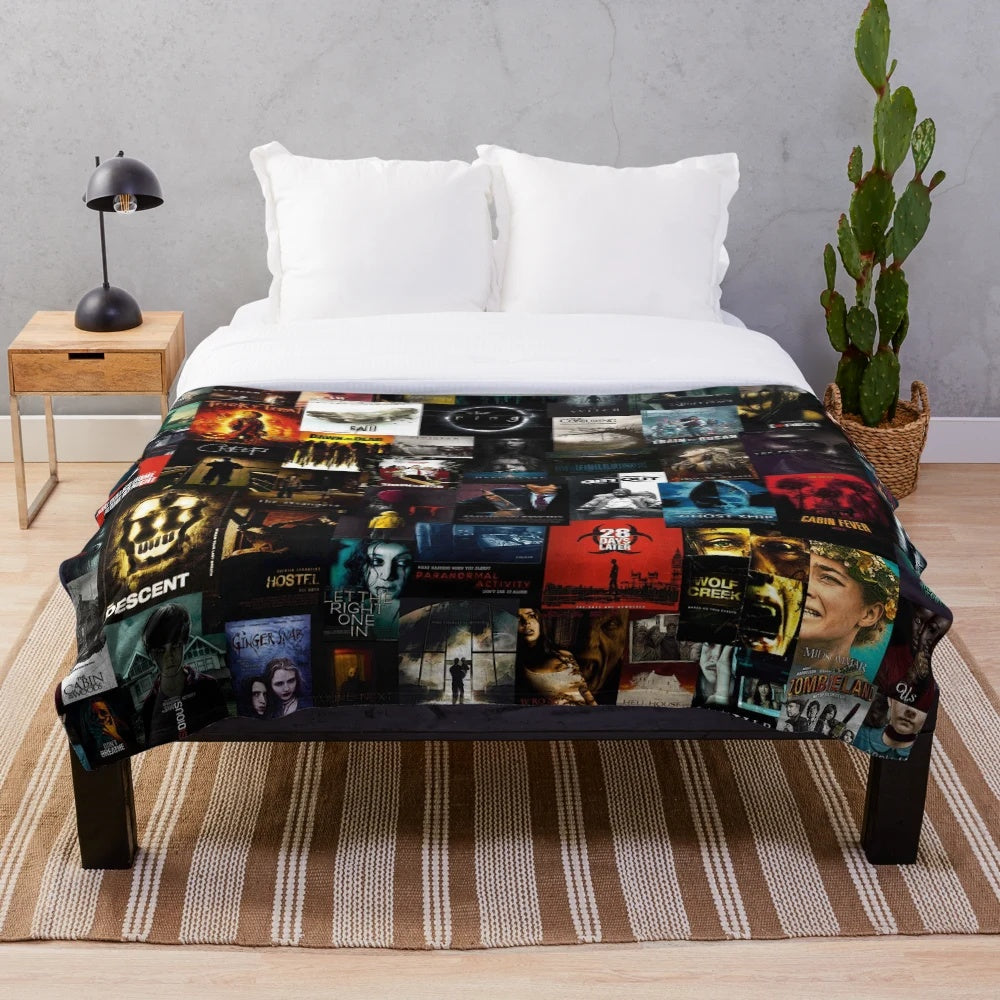 Horror movie poster collage plush blanket