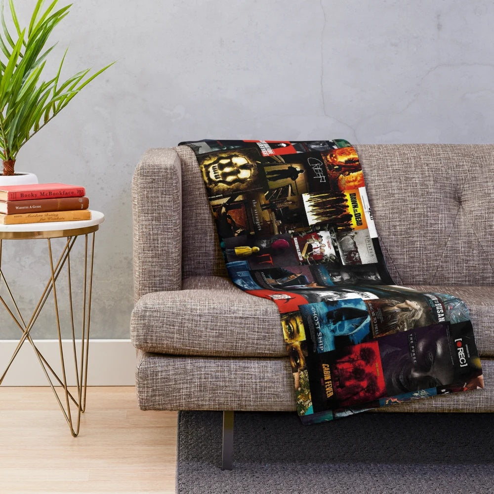 Horror movie poster collage plush blanket