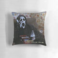 Captioned horror-themed pillow with a humorous, "just chillin', killin'" design