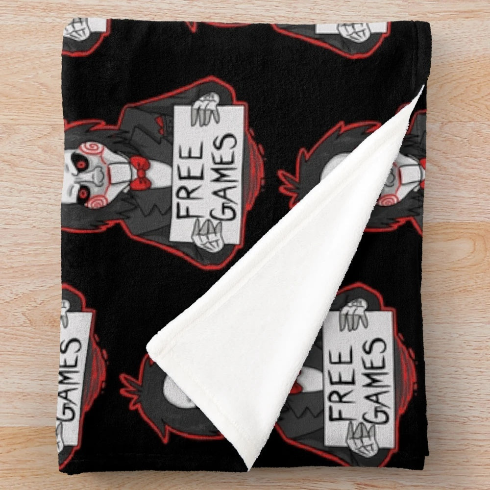 Plush horror-inspired blanket featuring the iconic Billy the Doll character