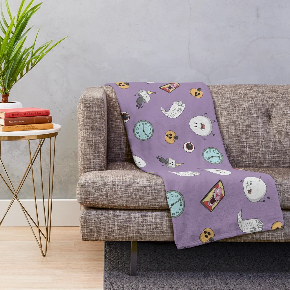 One Night at Flumpty's inspired plush blanket featuring Flumpty, Bumpty, Boy Blam, and Grunkfuss the Clown characters