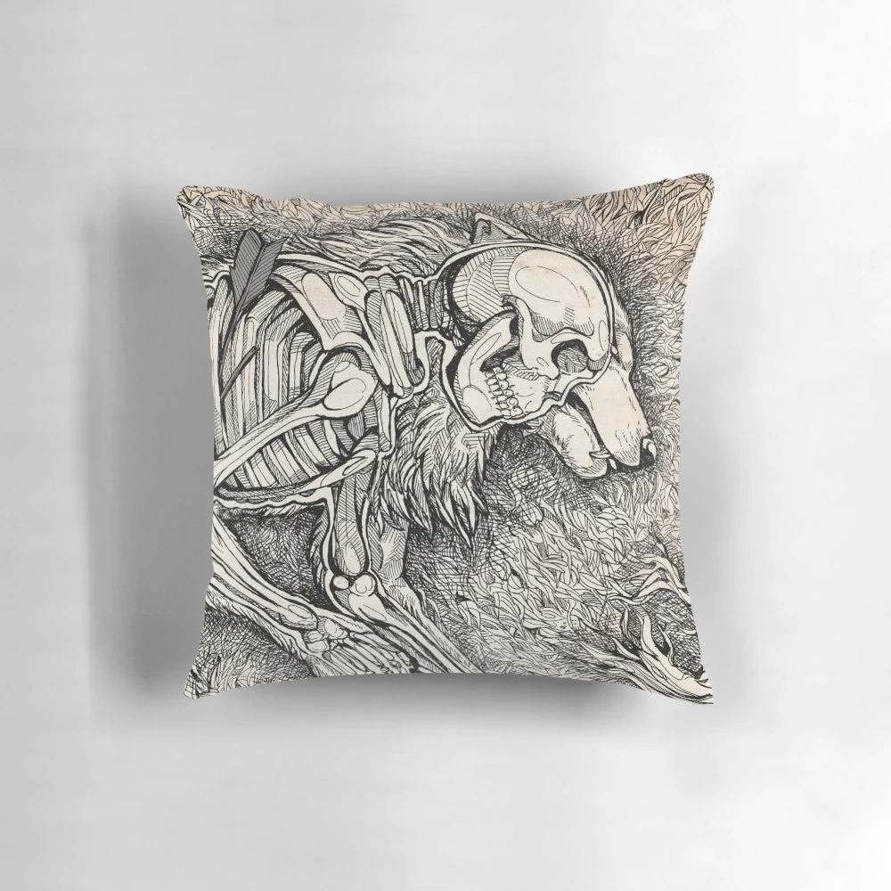 Origin Pillow featuring a dark, horror-inspired design with wolf and werewolf elements