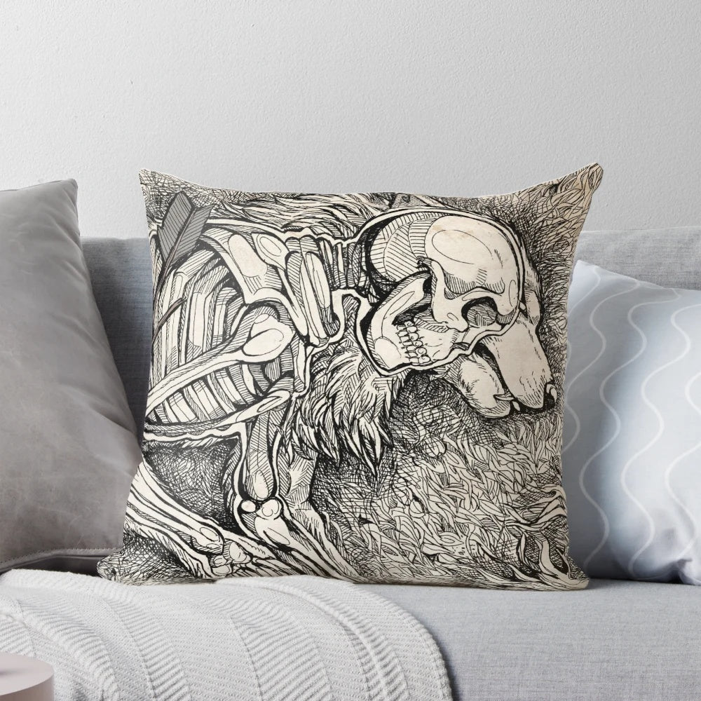 Origin Pillow featuring a dark, horror-inspired design with wolf and werewolf elements