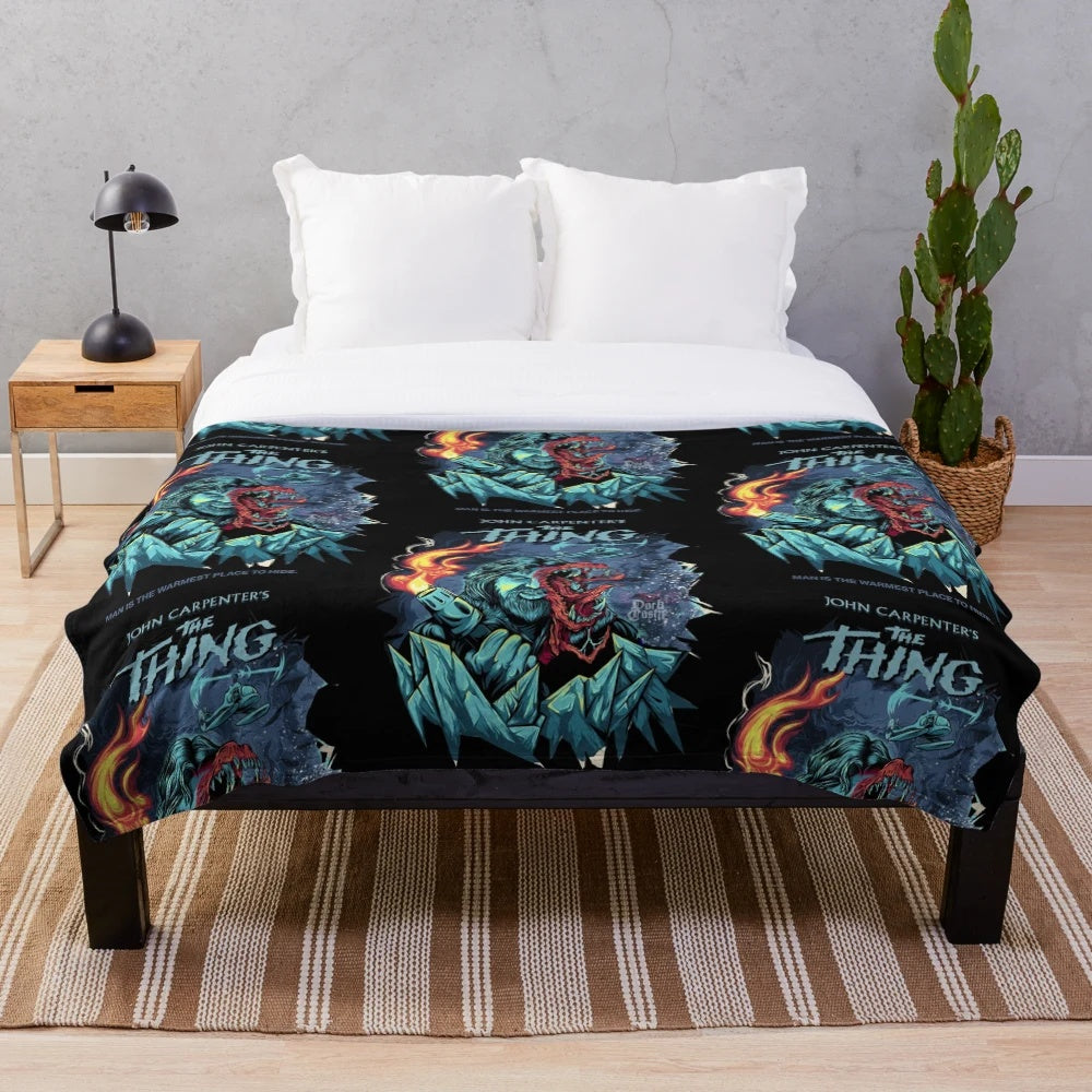 Plush blanket featuring line art of The Thing creature from the 1982 horror movie