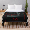 Saw movie inspired plush blanket with jigsaw puzzle design