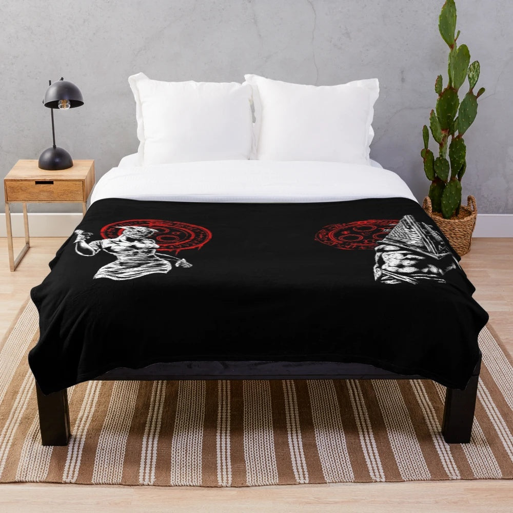 Silent Hill inspired plush blanket featuring Pyramid Head and nurses