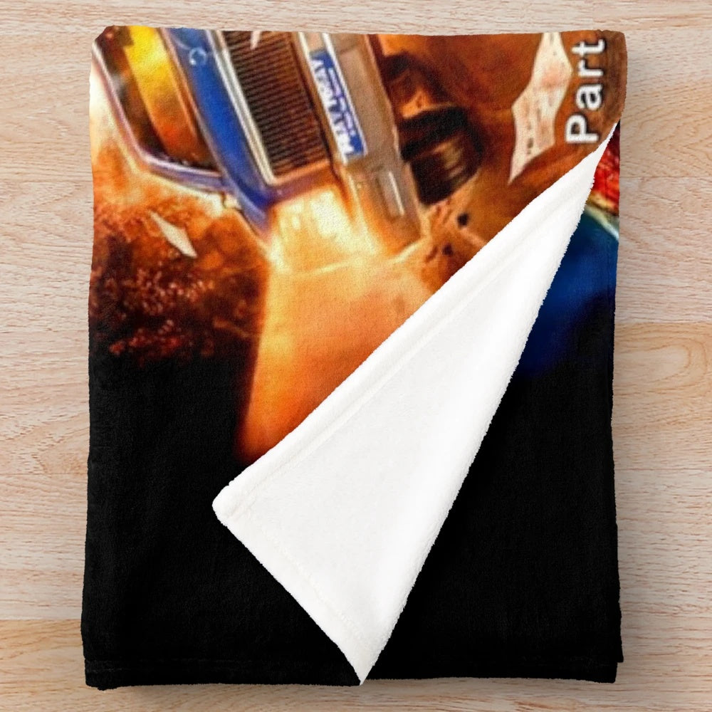 Silver plush blanket with horror movie-inspired design