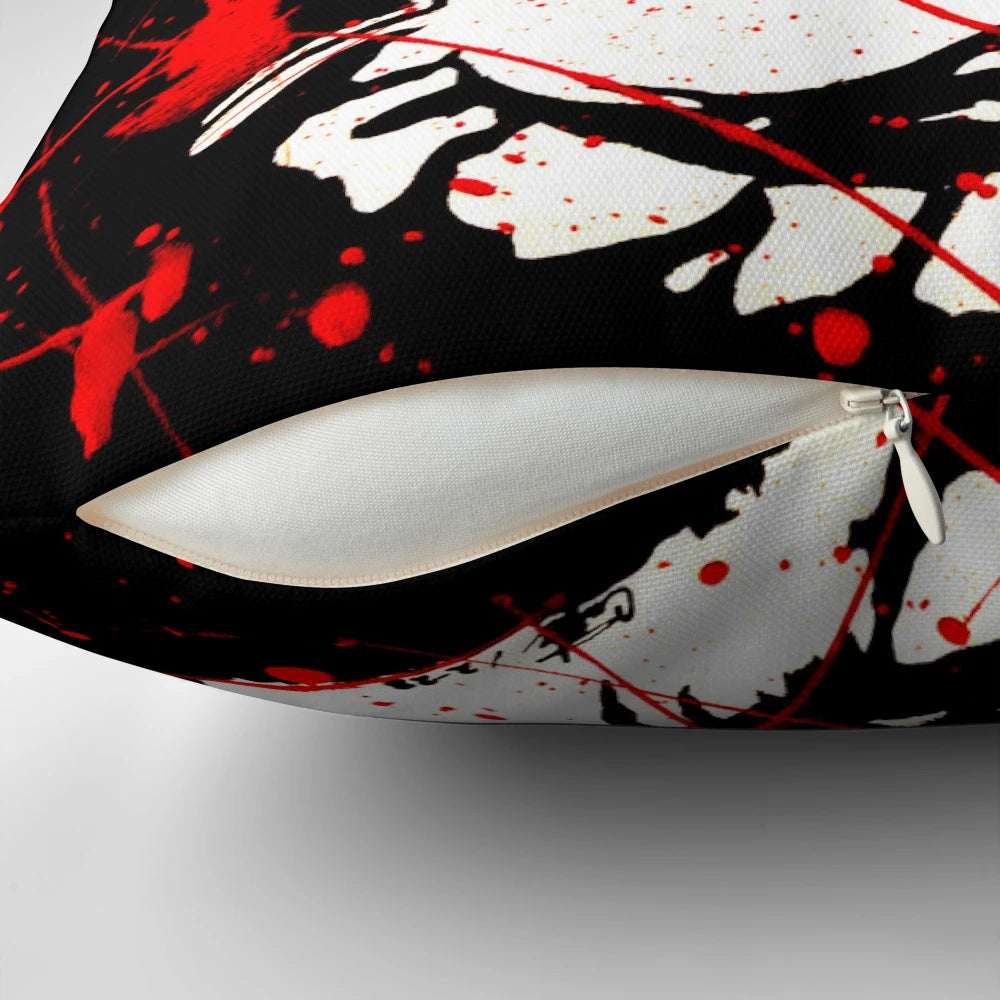 A Terrifier-themed pillow featuring a creepy clown design for horror movie enthusiasts