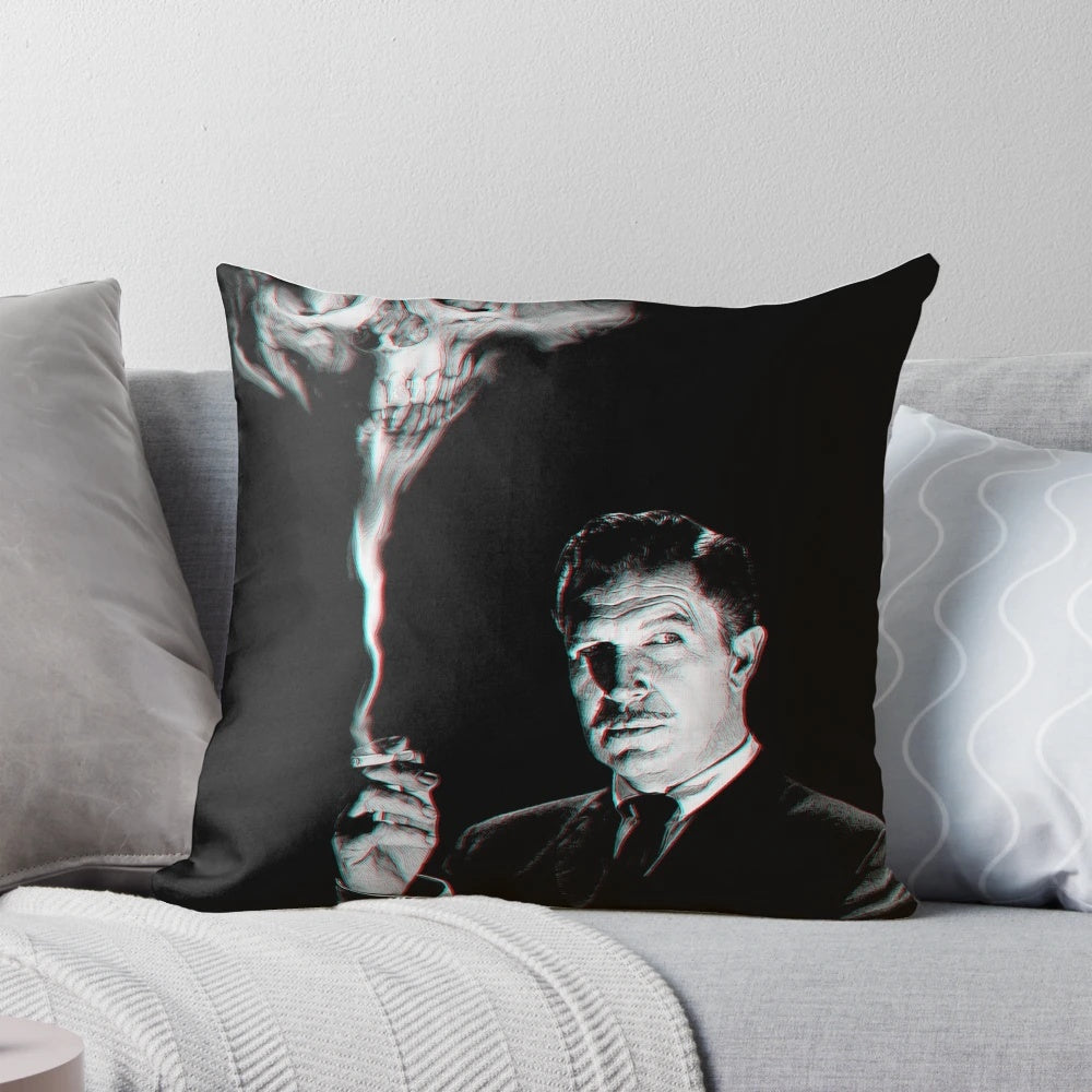 Vintage-inspired "The Price is Right" horror-themed decorative pillow featuring Vincent Price