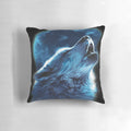 Pillow featuring a photo of a wolf howling against a night sky