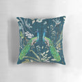 Teal and blue chinoiserie-inspired peacock design decorative throw pillow