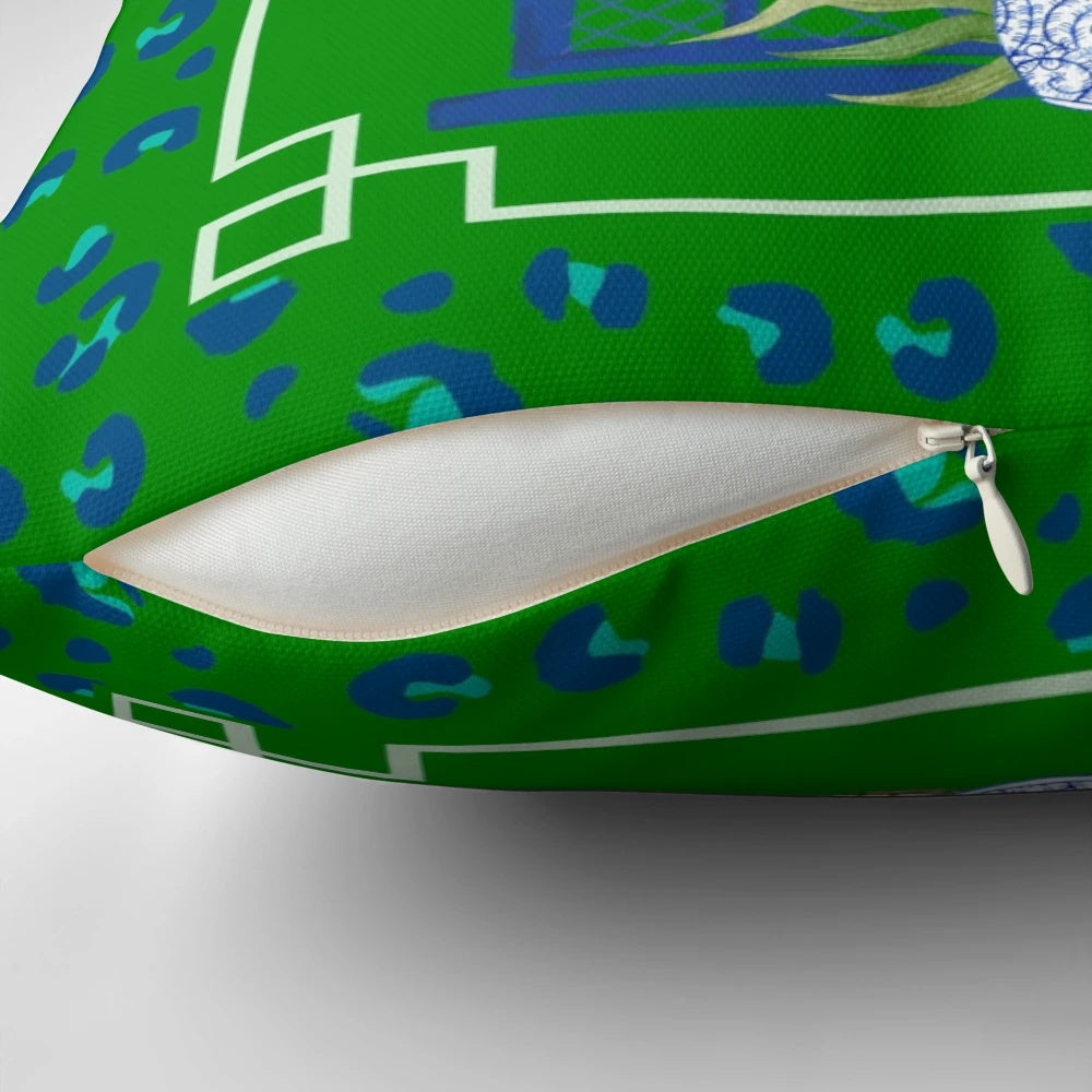 Chinoiserie leopard and ginger jar pattern decorative pillow