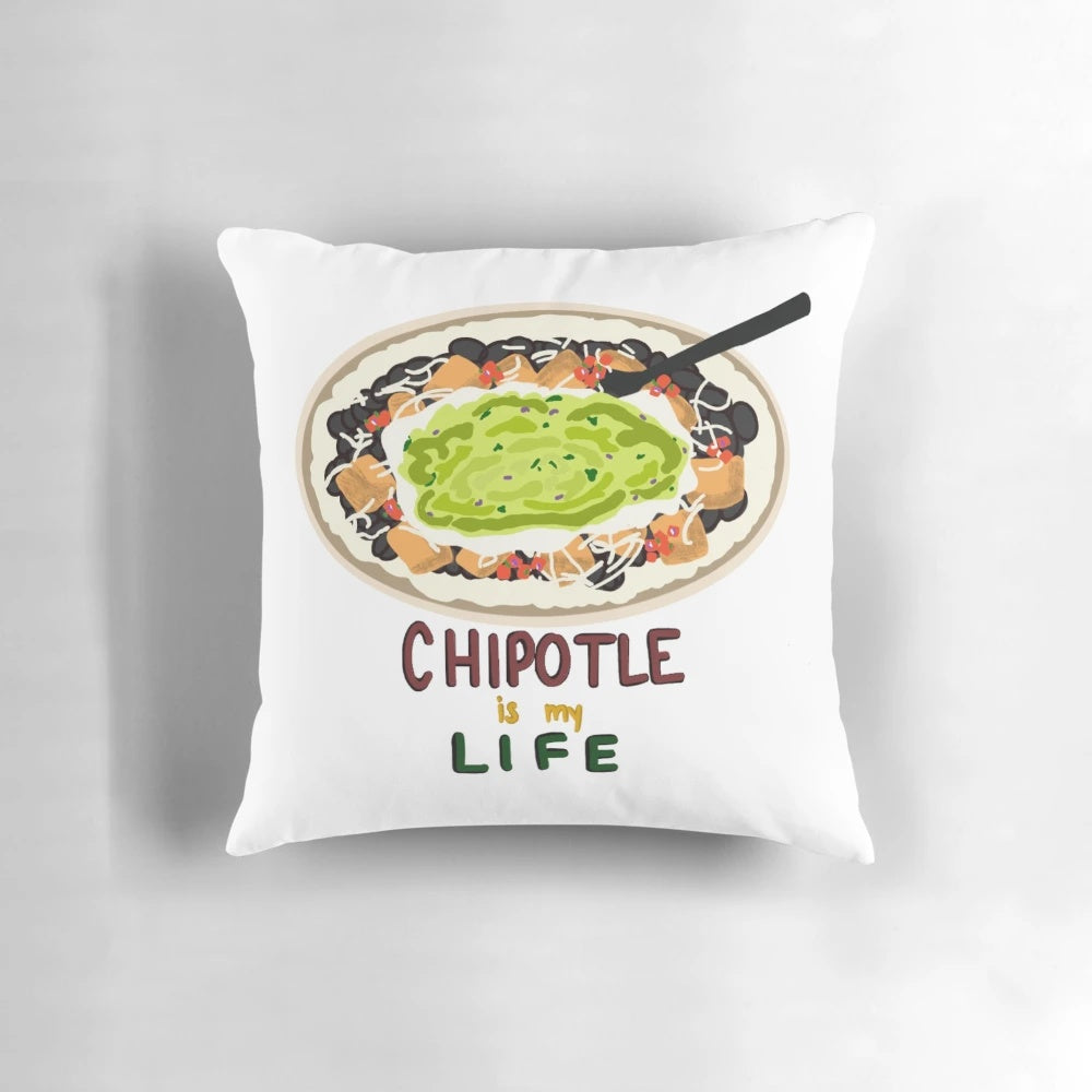 Chipotle Lover's Life Pillow featuring a vibrant chipotle bowl design