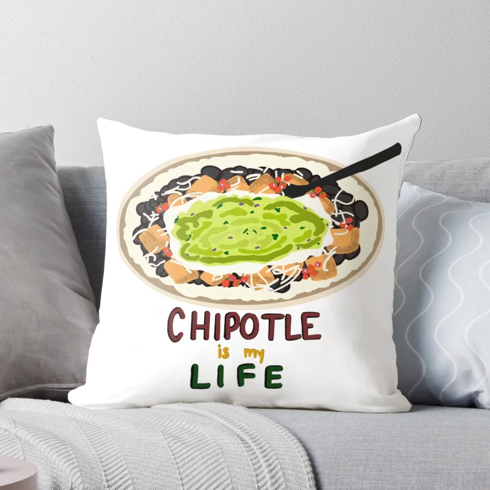 Chipotle Lover's Life Pillow featuring a vibrant chipotle bowl design