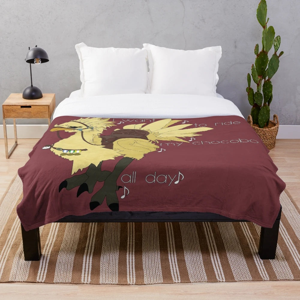 Chocobo-themed plush blanket for Final Fantasy enthusiasts