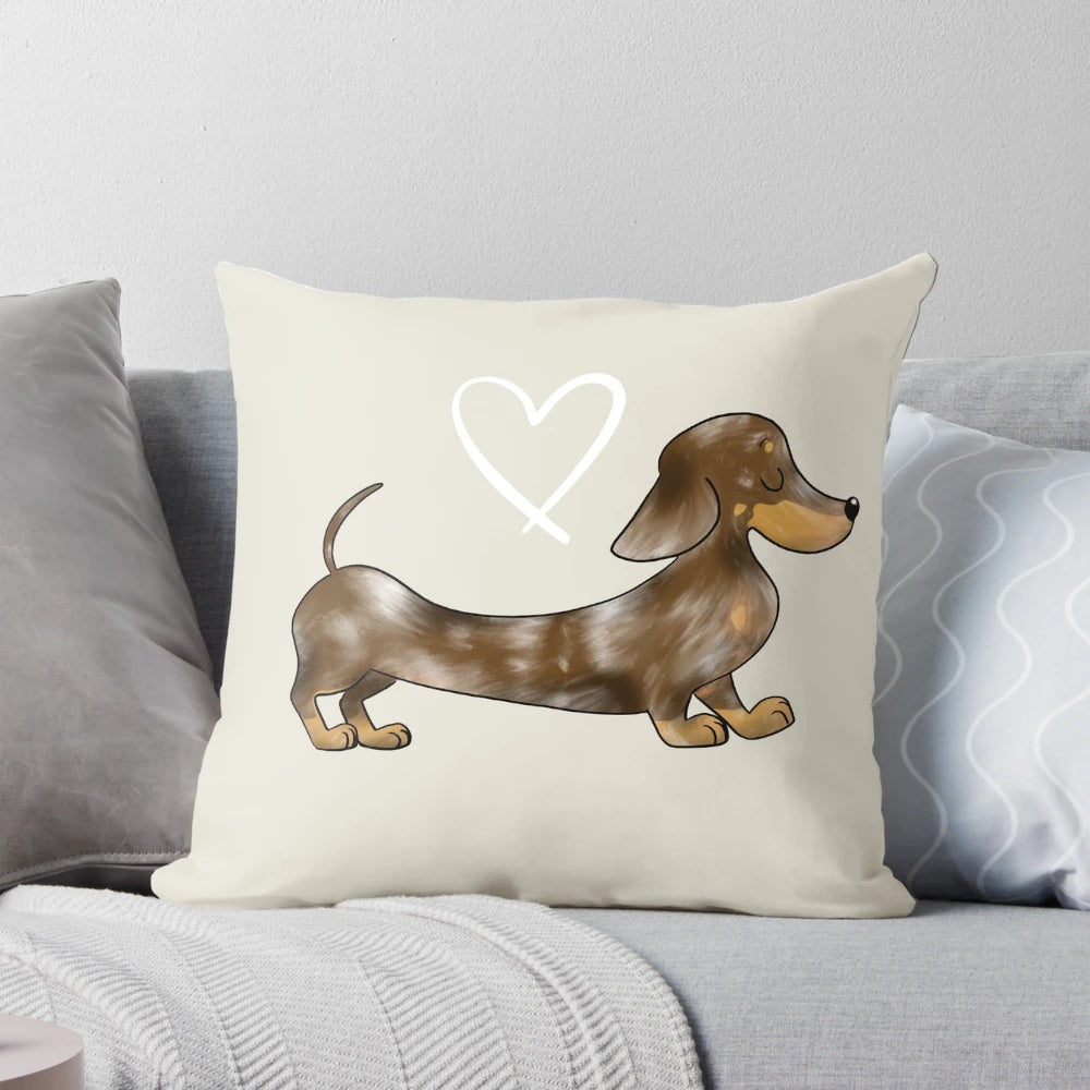 Chocolate and tan dapple smooth hair dachshund sausage dog pillow