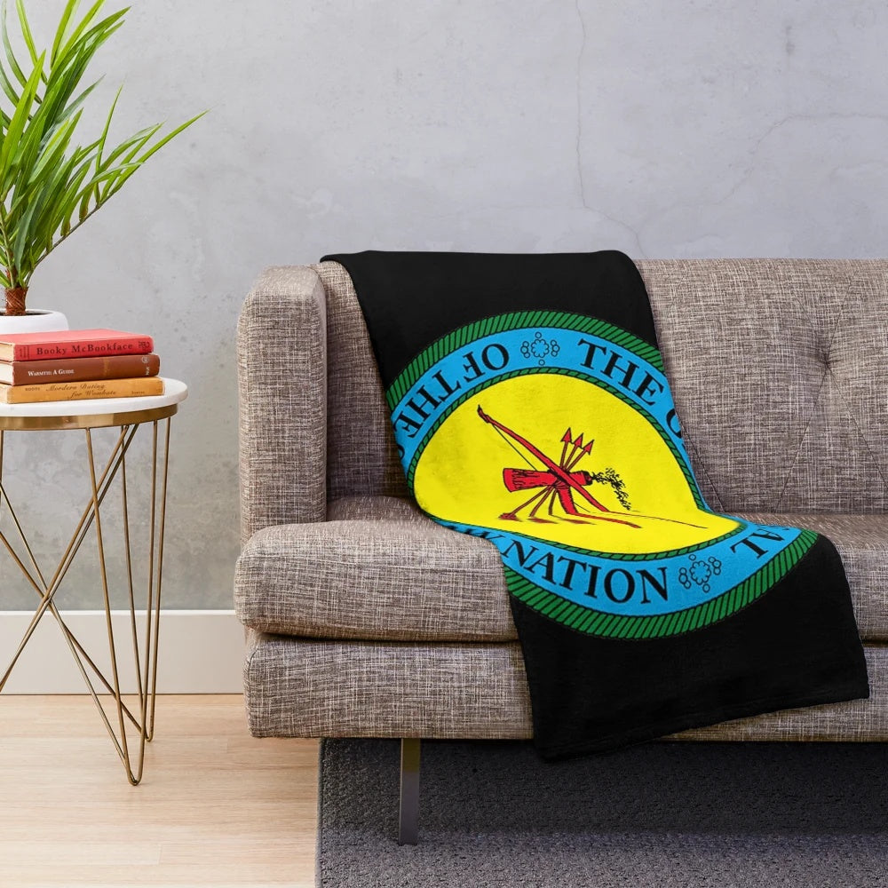 Choctaw Nation Great Seal Plush Blanket featuring tribal flags and indigenous designs