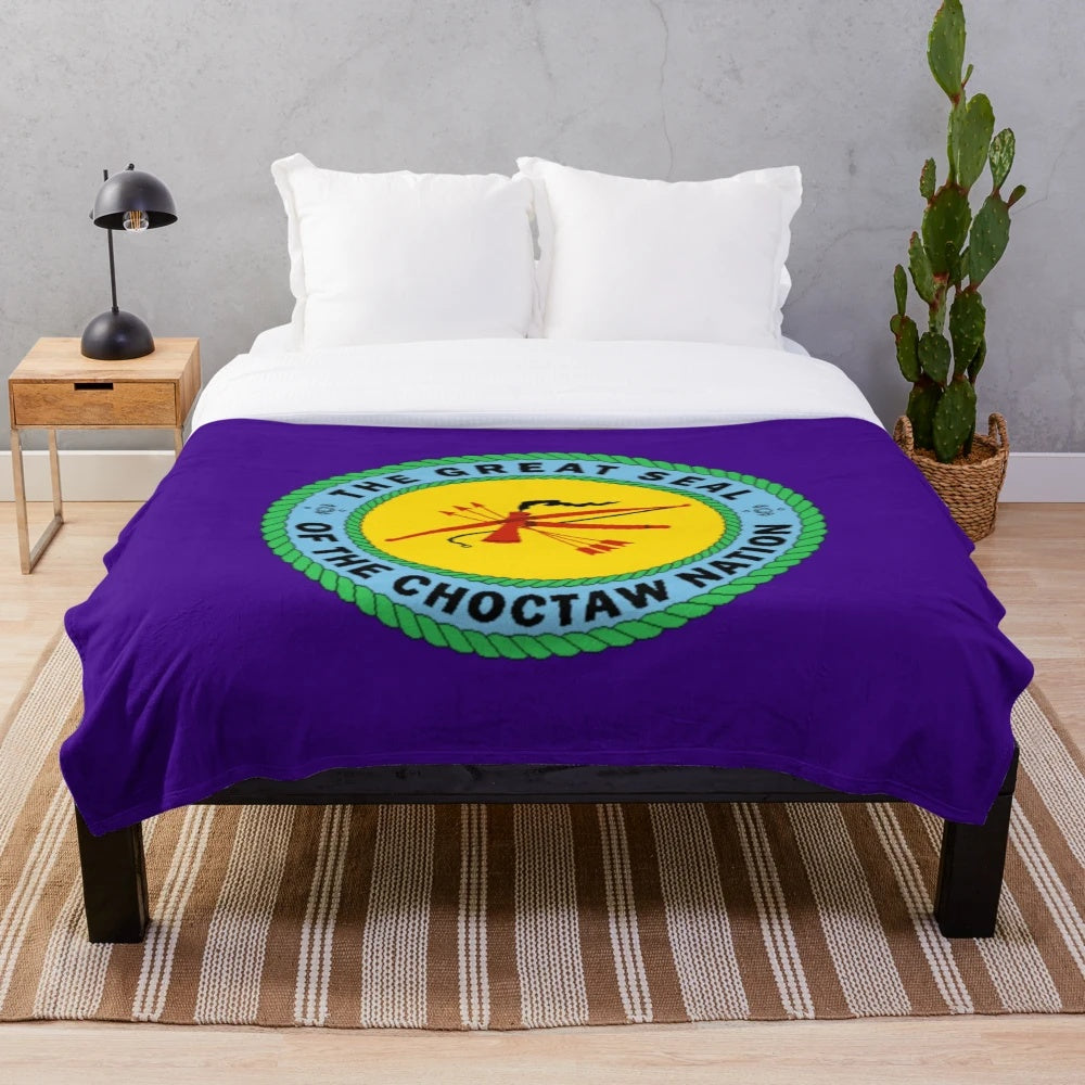 Choctaw Nation inspired plush blanket with tribal pattern design