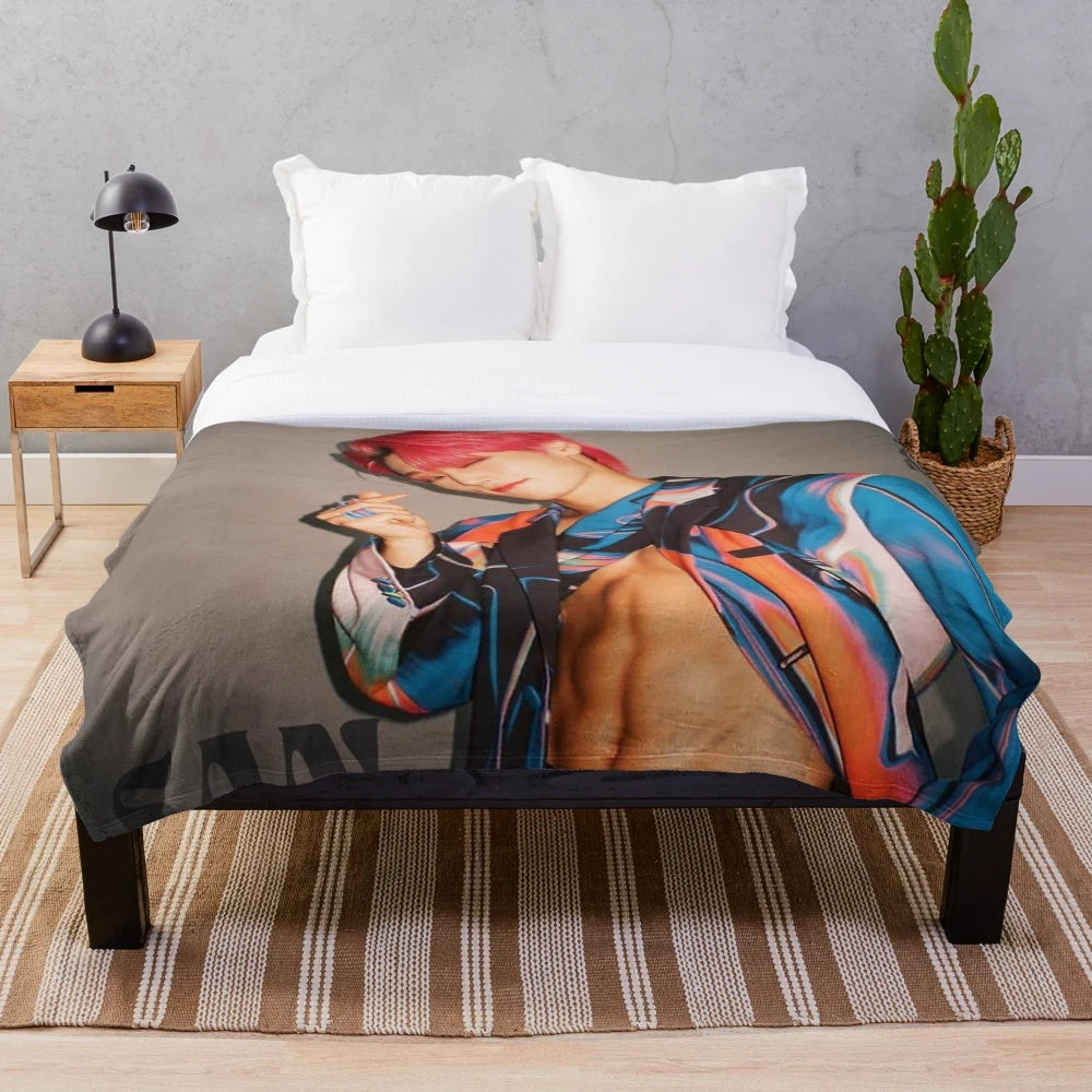 Choi San Ateez plush blanket featuring the kpop group ATEEZ