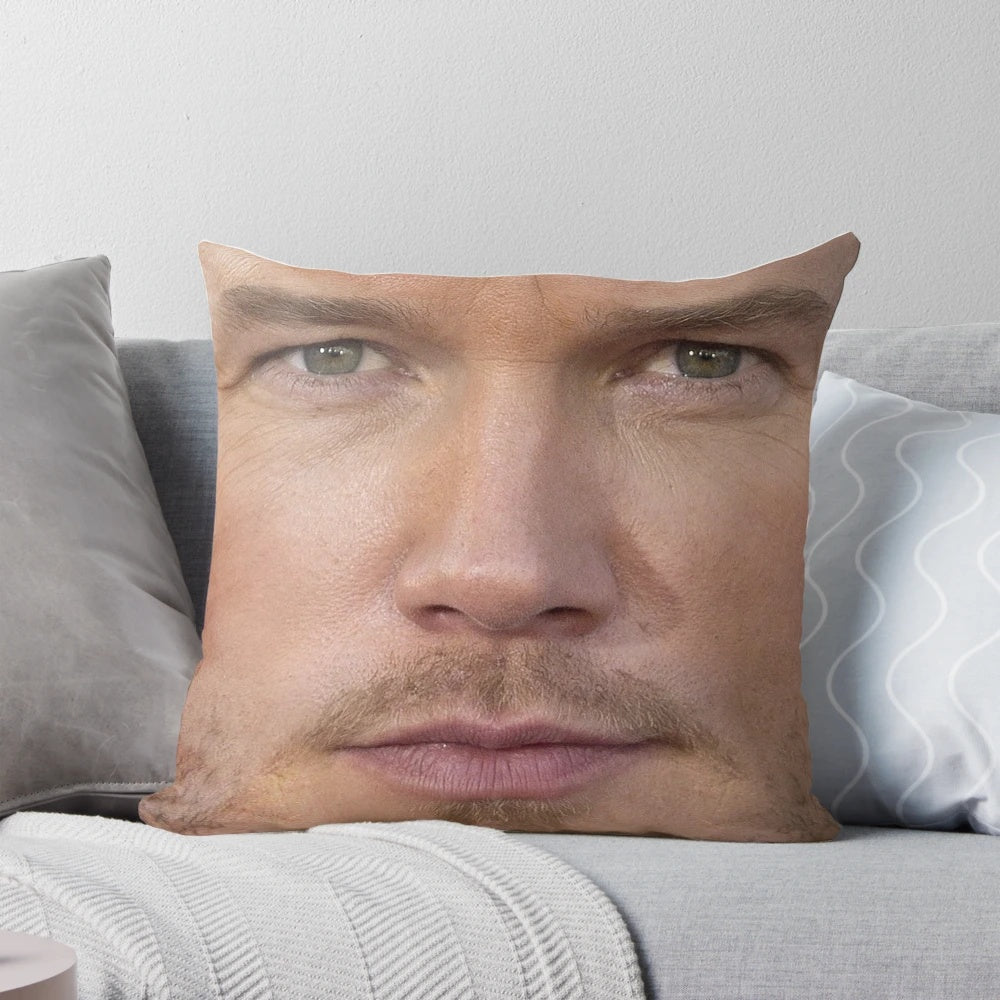 Chris Pratt's face printed on a soft, decorative throw pillow