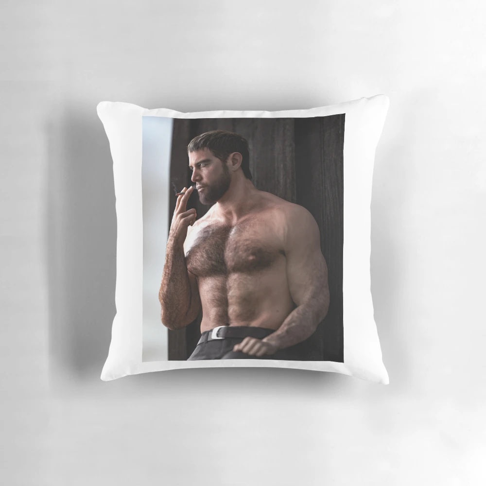 A high-quality pillow featuring the character Chris Redfield from the Resident Evil video game series.