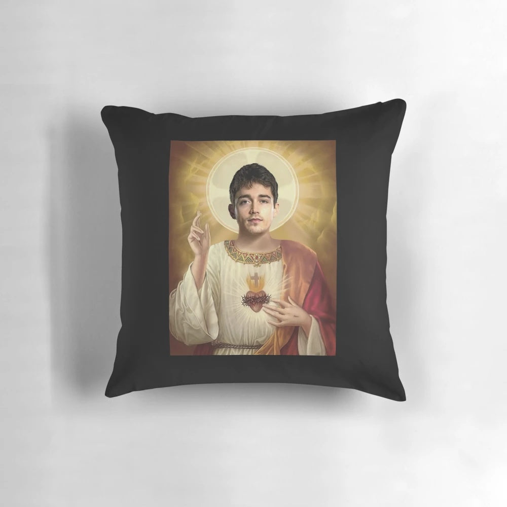 Christian inspired pillow featuring Ferrari F1 driver Charles Leclerc