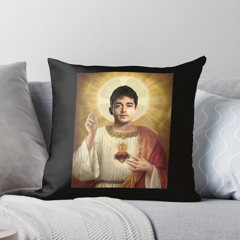 Christian inspired pillow featuring Ferrari F1 driver Charles Leclerc