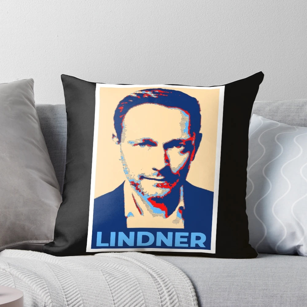 Pillow featuring an illustration of Christian Lindner, the German Finance Minister.