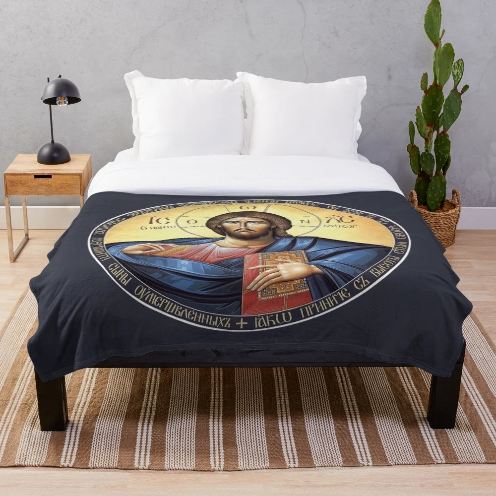 Christ Pantocrator Orthodox Icon Plush Blanket