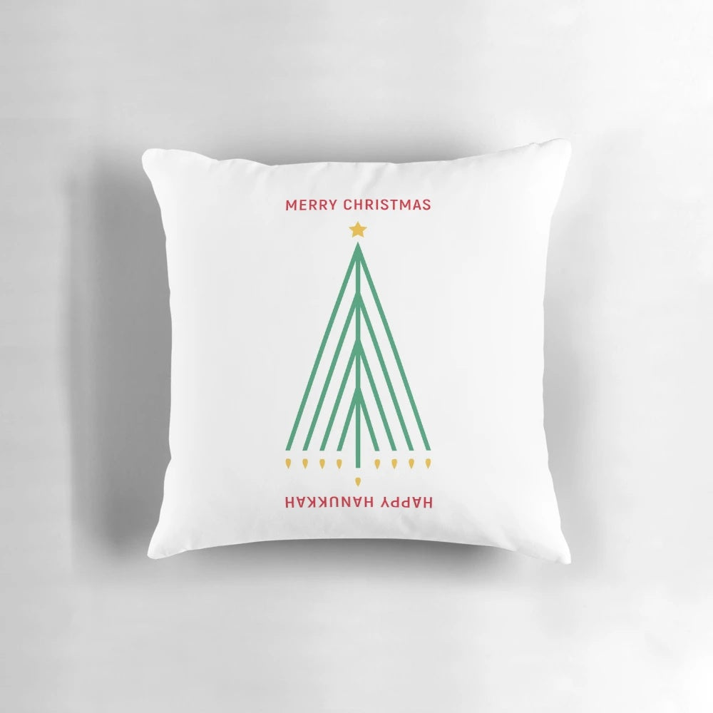 Christmas and Hanukkah decorative throw pillow featuring a festive holiday design