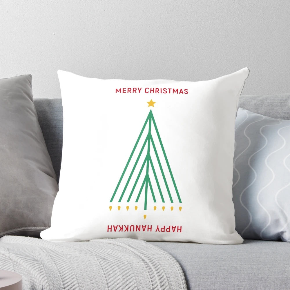 Christmas and Hanukkah decorative throw pillow featuring a festive holiday design
