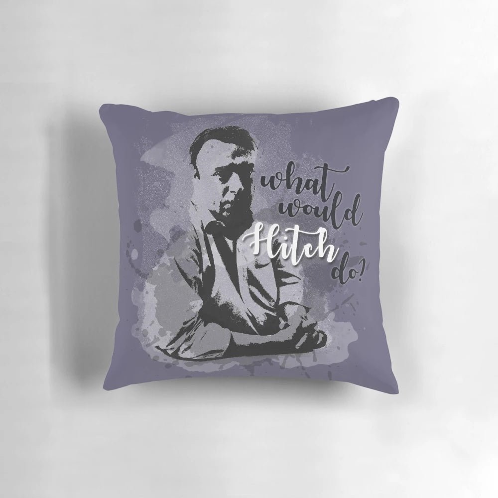 What Would Hitch Do?" Pillow featuring Christopher Hitchens, the famous atheist philosopher
