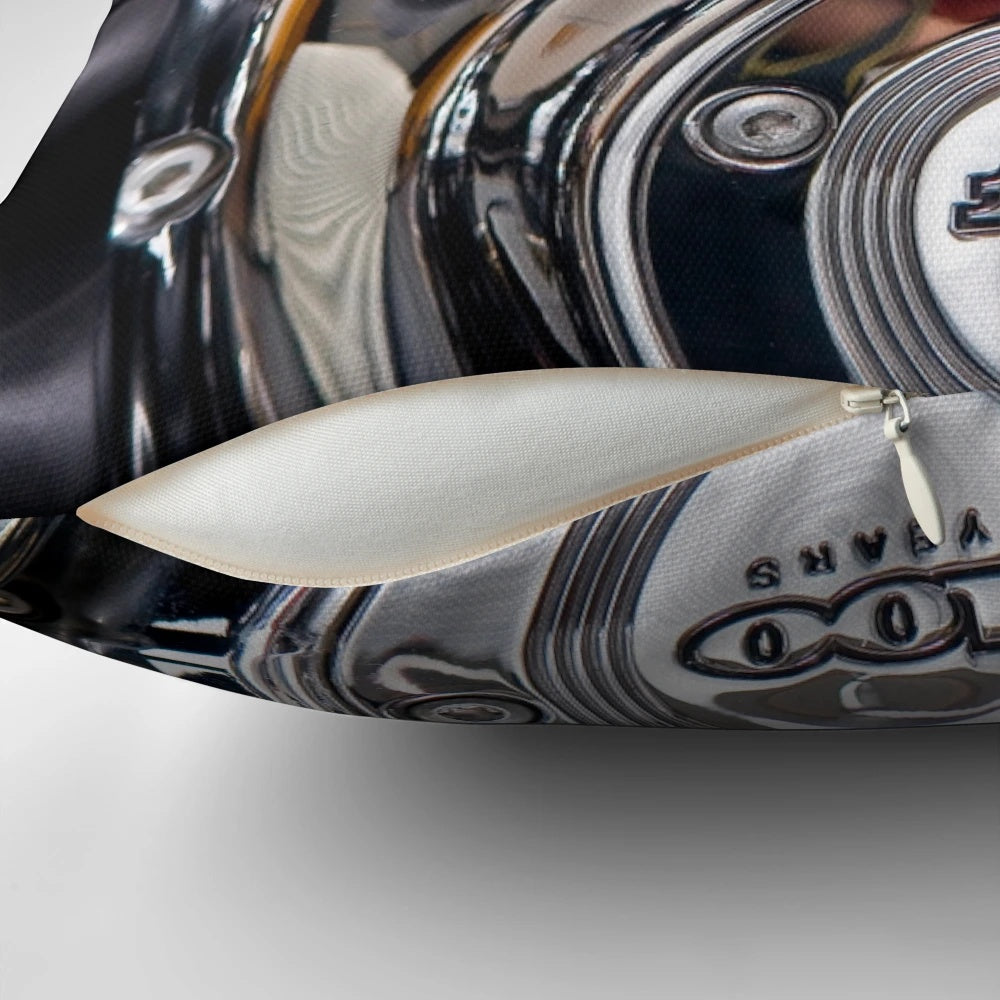 Chrome motorcycle engine-inspired pillow for bike enthusiasts