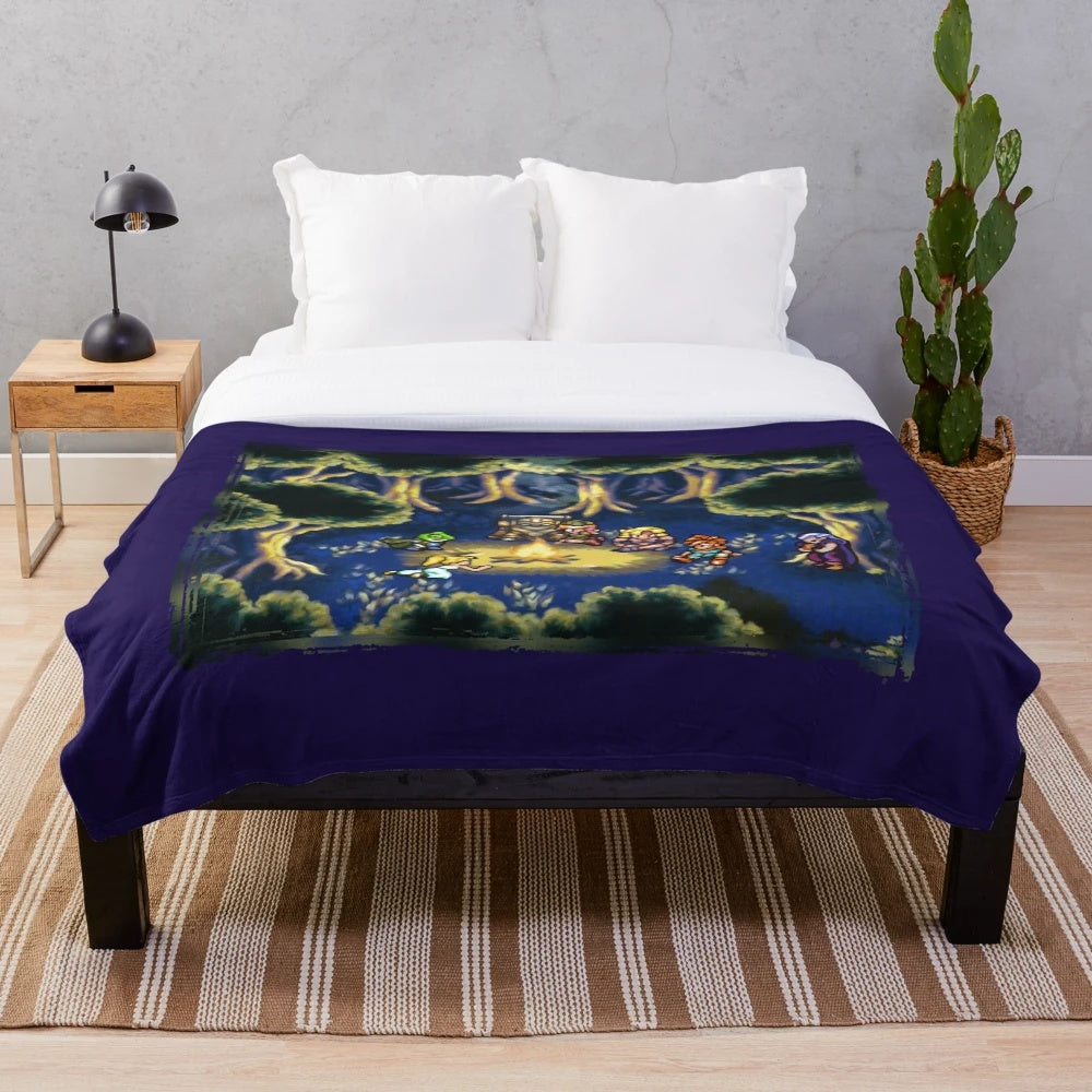 Chrono Trigger inspired camping scene plush blanket