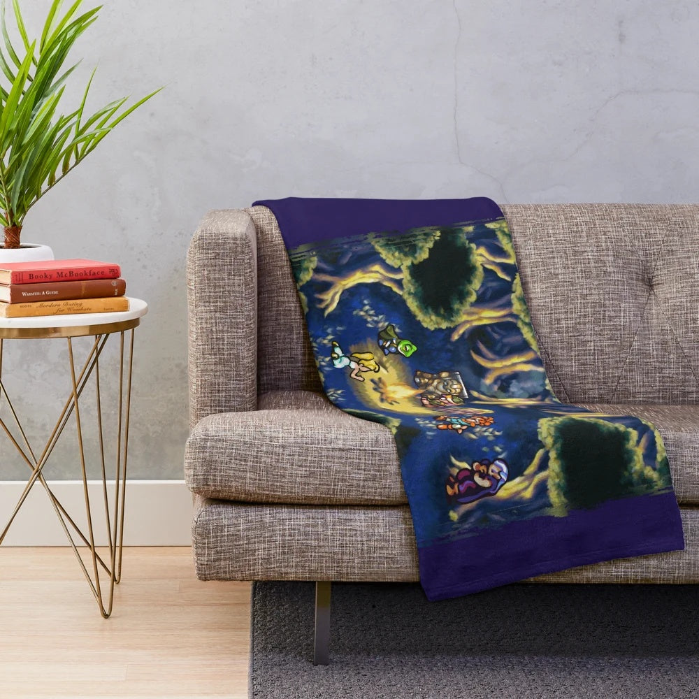 Chrono Trigger inspired camping scene plush blanket