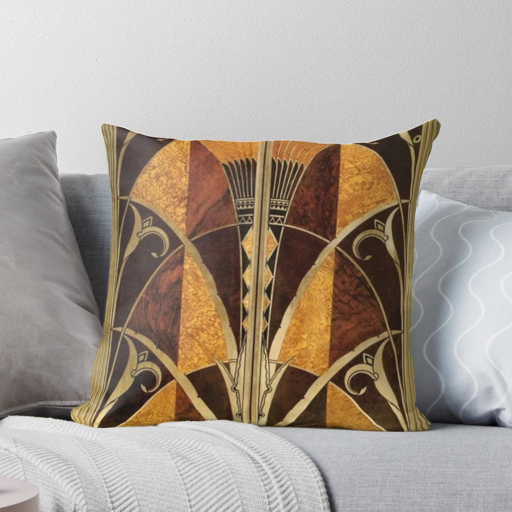 Chrysler Building inspired elevator door design printed on a decorative throw pillow