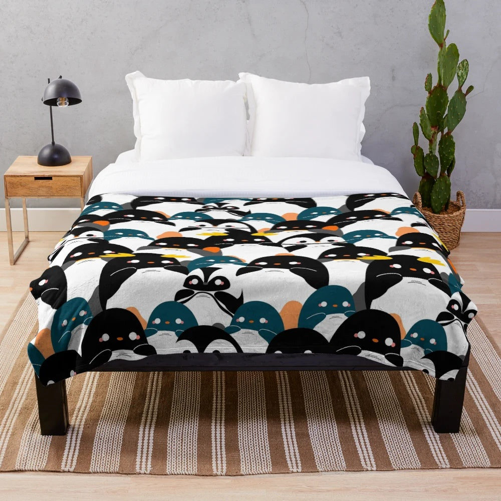 Cozy plush penguin pattern blanket