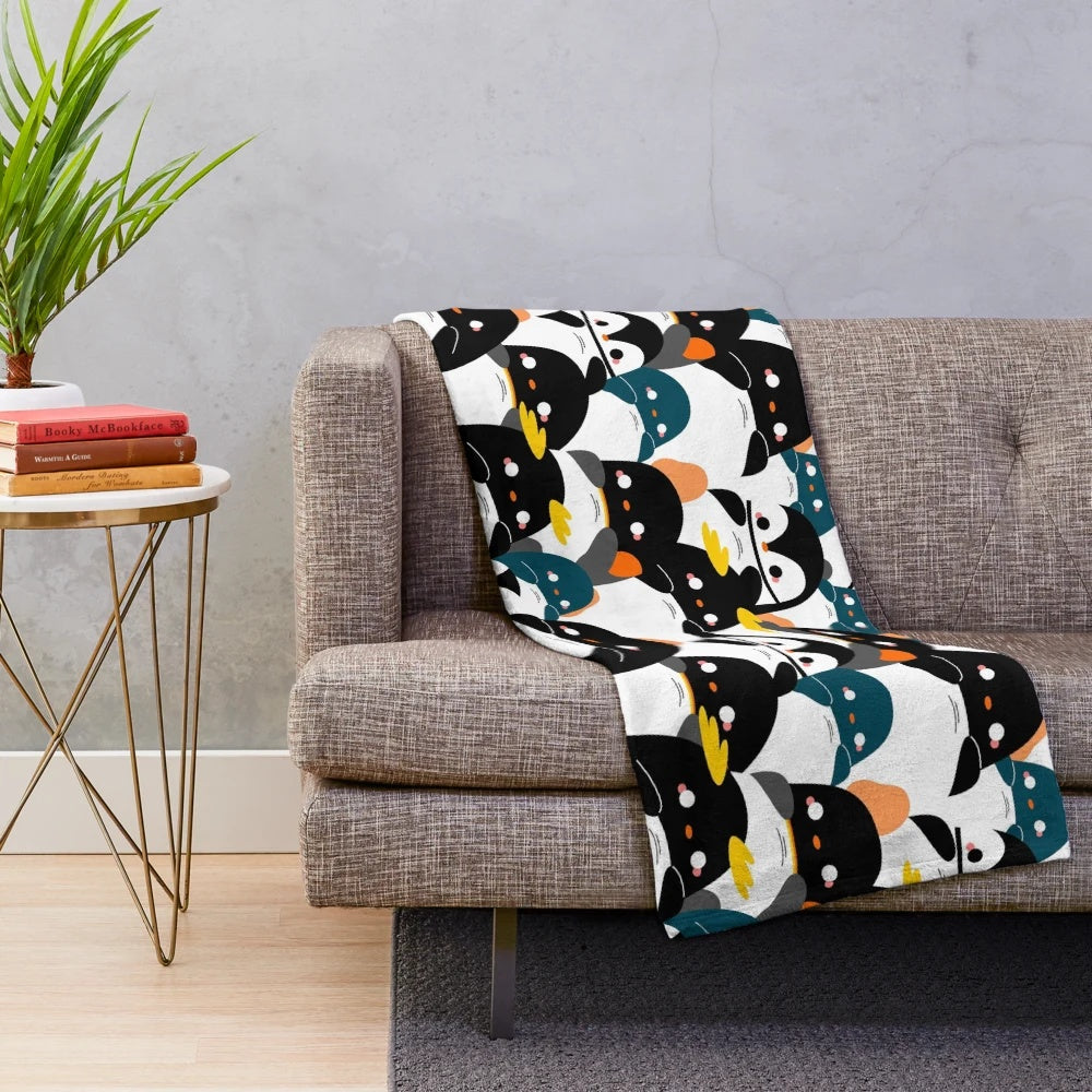 Cozy plush penguin pattern blanket