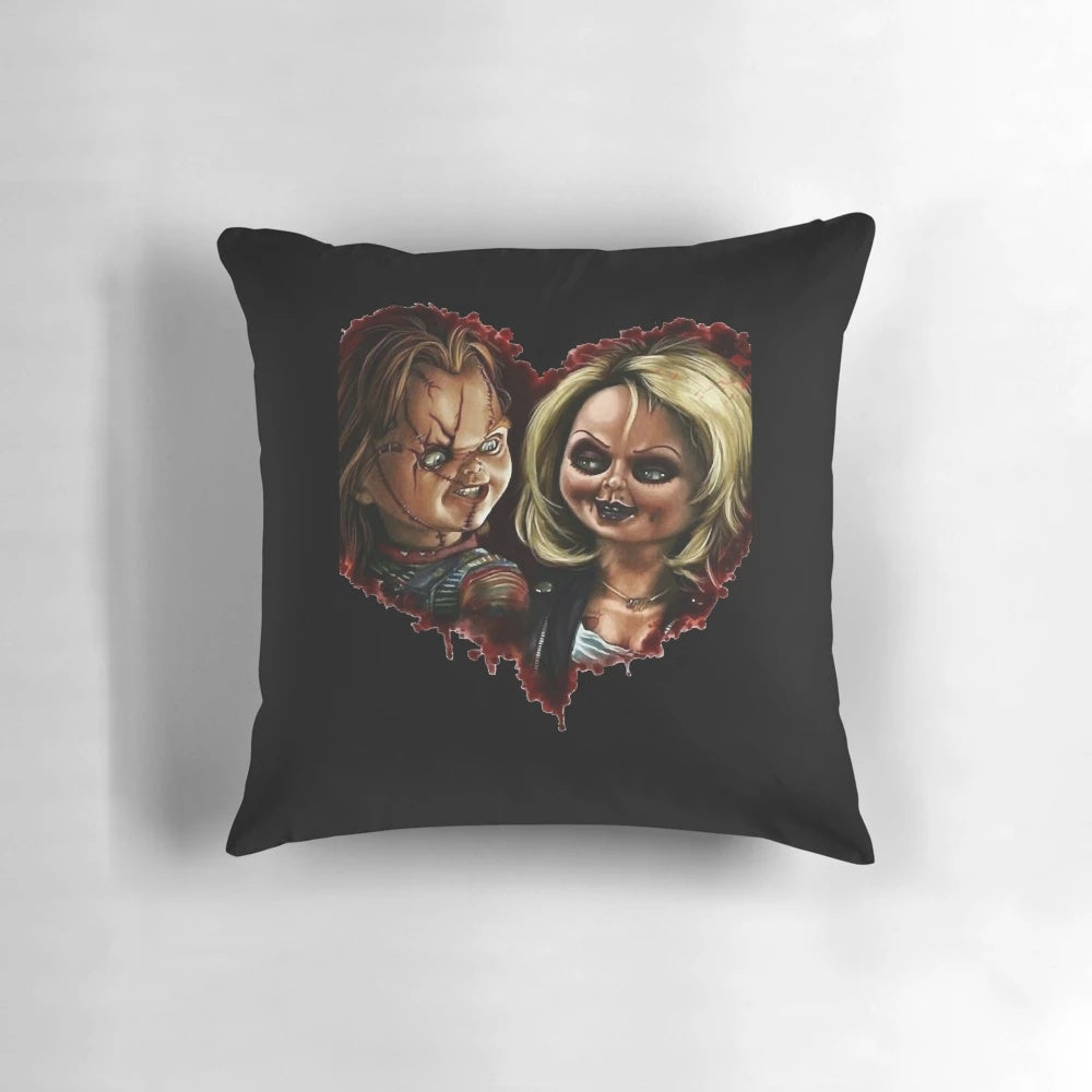 Chucky and Tiffany heart design pillow, a unique gift for 80s women
