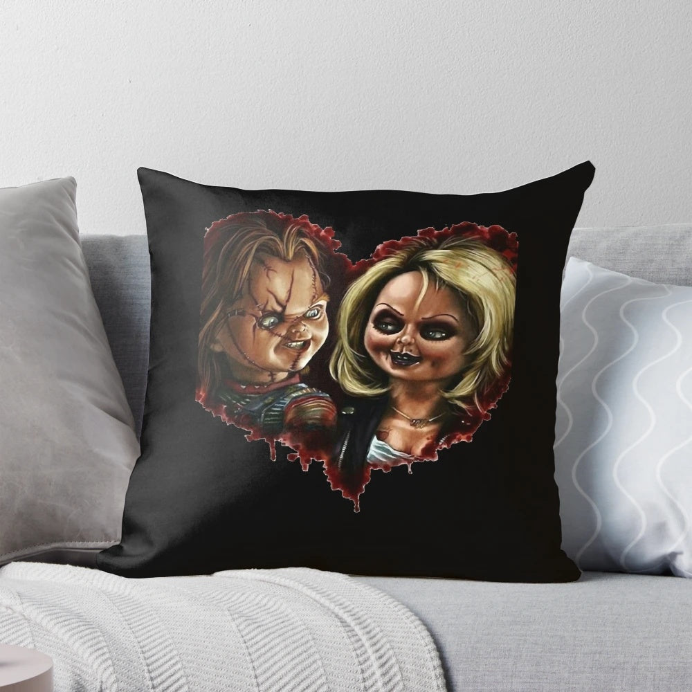 Chucky and Tiffany heart design pillow, a unique gift for 80s women