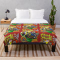 Chucky plush blanket with horror movie and 80s cereal box design