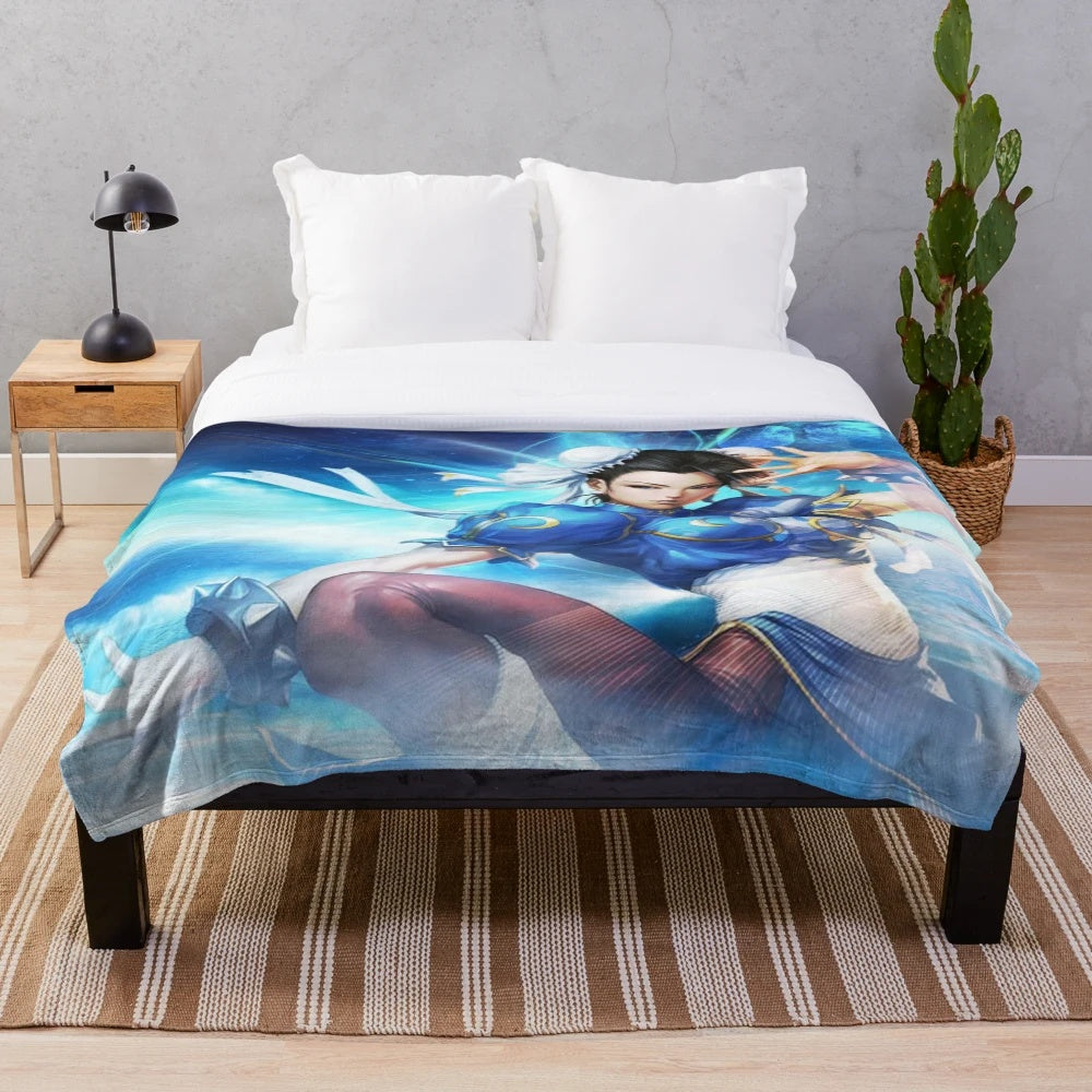 Chun Li plush blanket featuring the iconic Street Fighter character