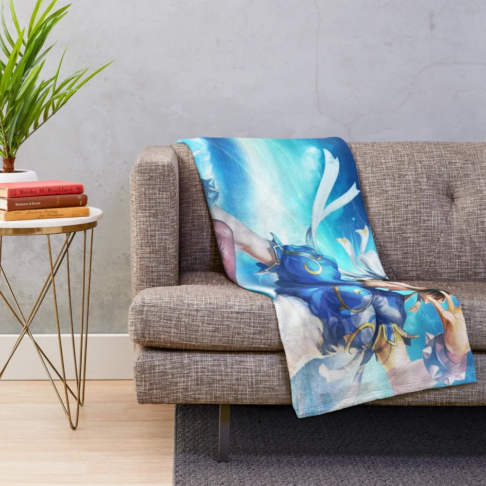 Chun Li plush blanket featuring the iconic Street Fighter character
