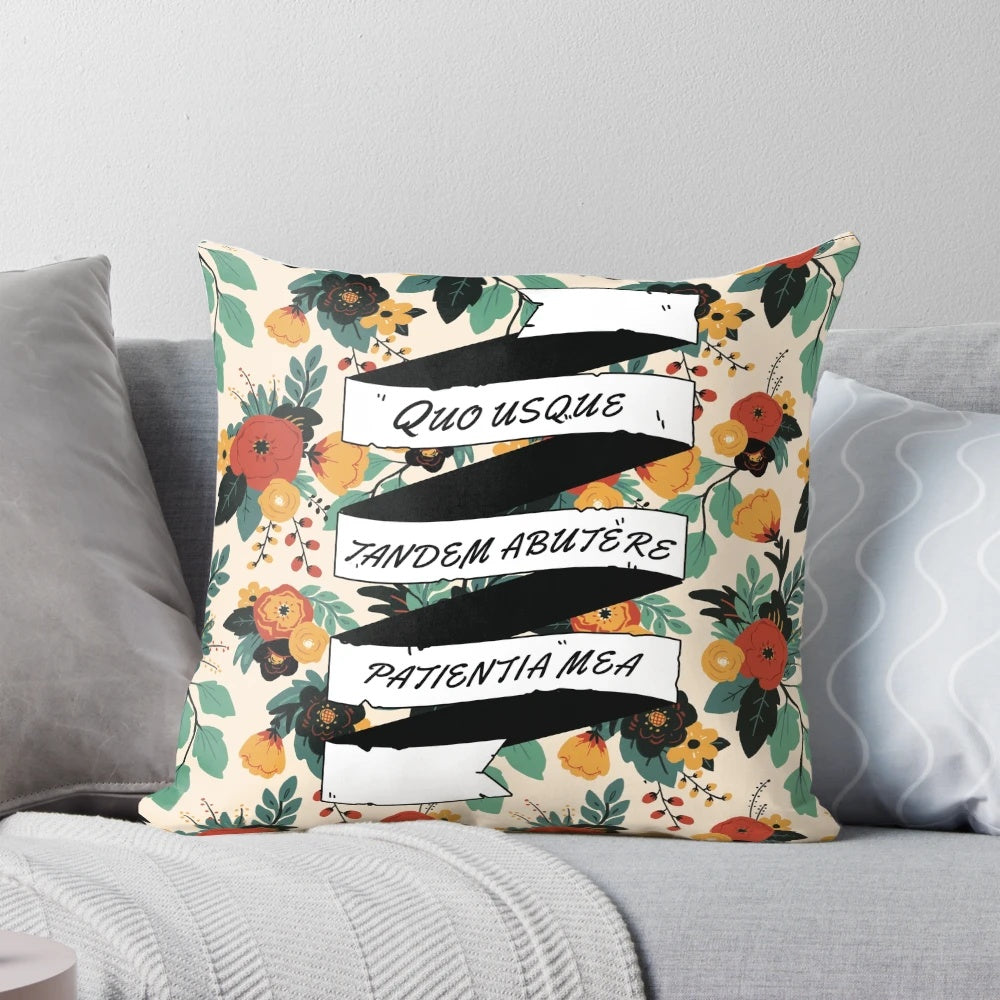 Cicero Orations Floral Throw Pillow with Latin Quotes from Ancient Rome