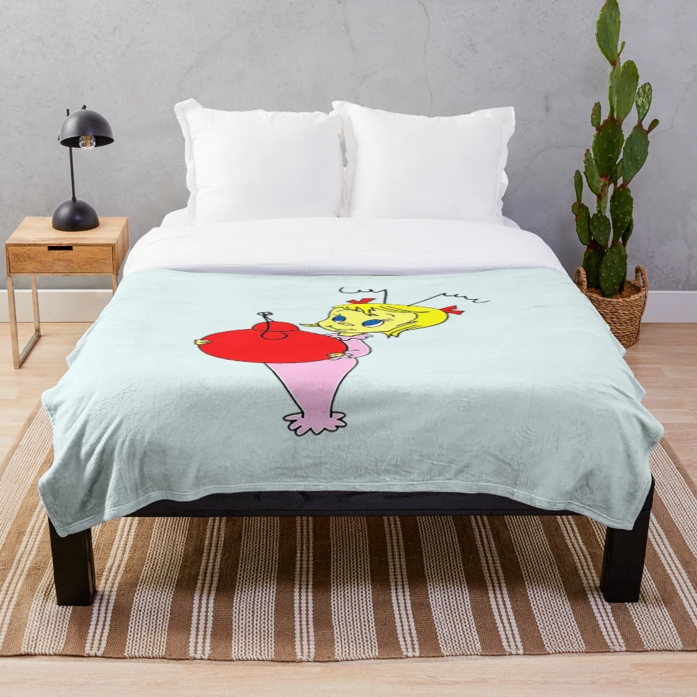 Soft and cozy plush blanket featuring the character Cindy Lou Who from the Grinch story