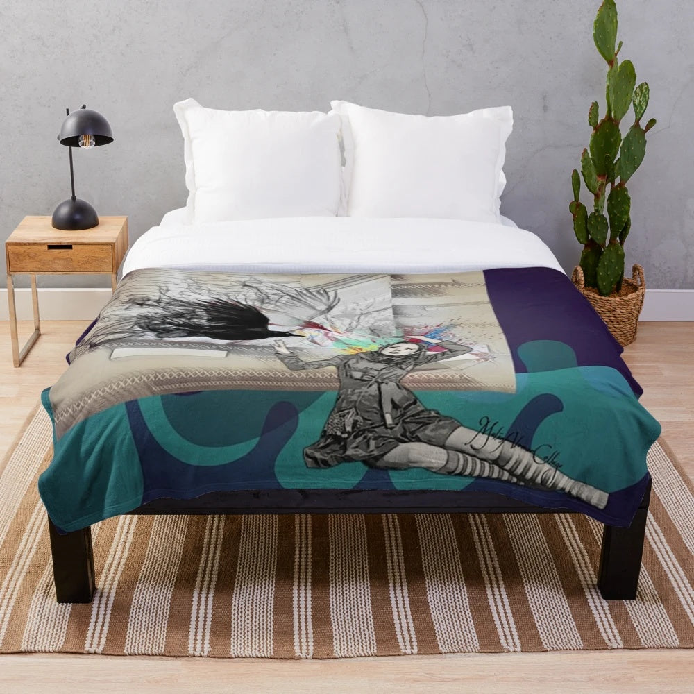 Birds Plush Blanket featuring Hitchcock-inspired collage design