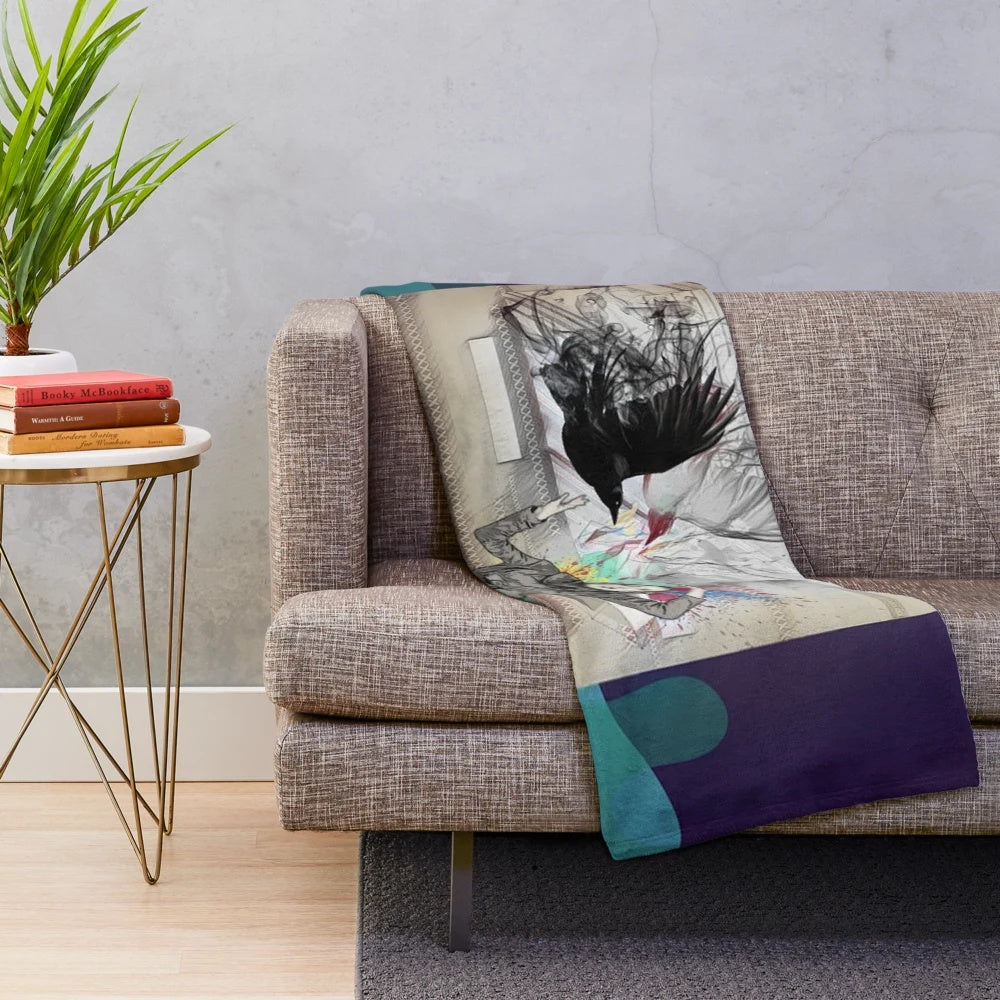 Birds Plush Blanket featuring Hitchcock-inspired collage design