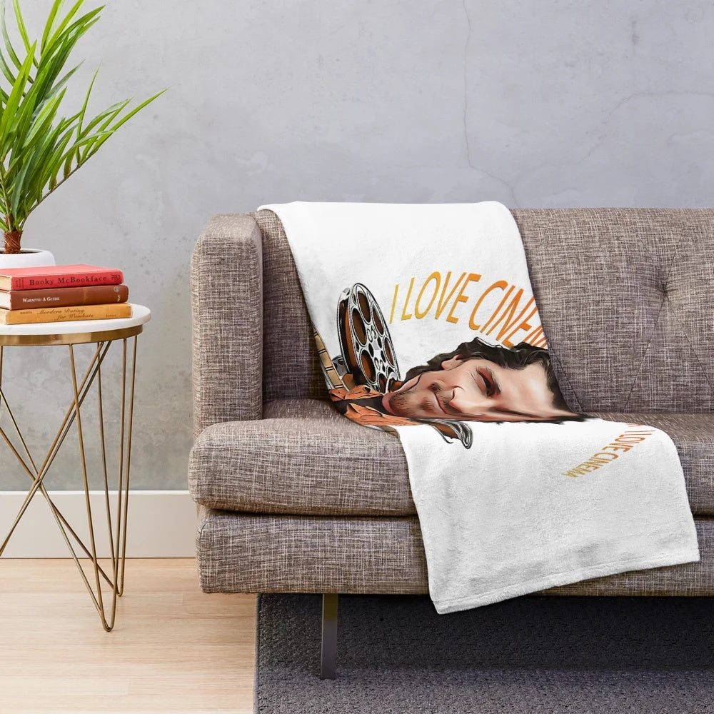 Plush blanket featuring a caricature of actor Christian Bale in a movie-inspired design