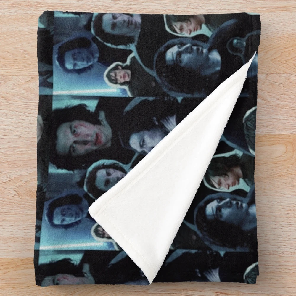 Plush blanket with a cinematic collage design featuring Adam Driver as Ben Solo from Star Wars.